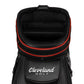 Black golf bag with red trim and Cleveland Golf logo on a white background